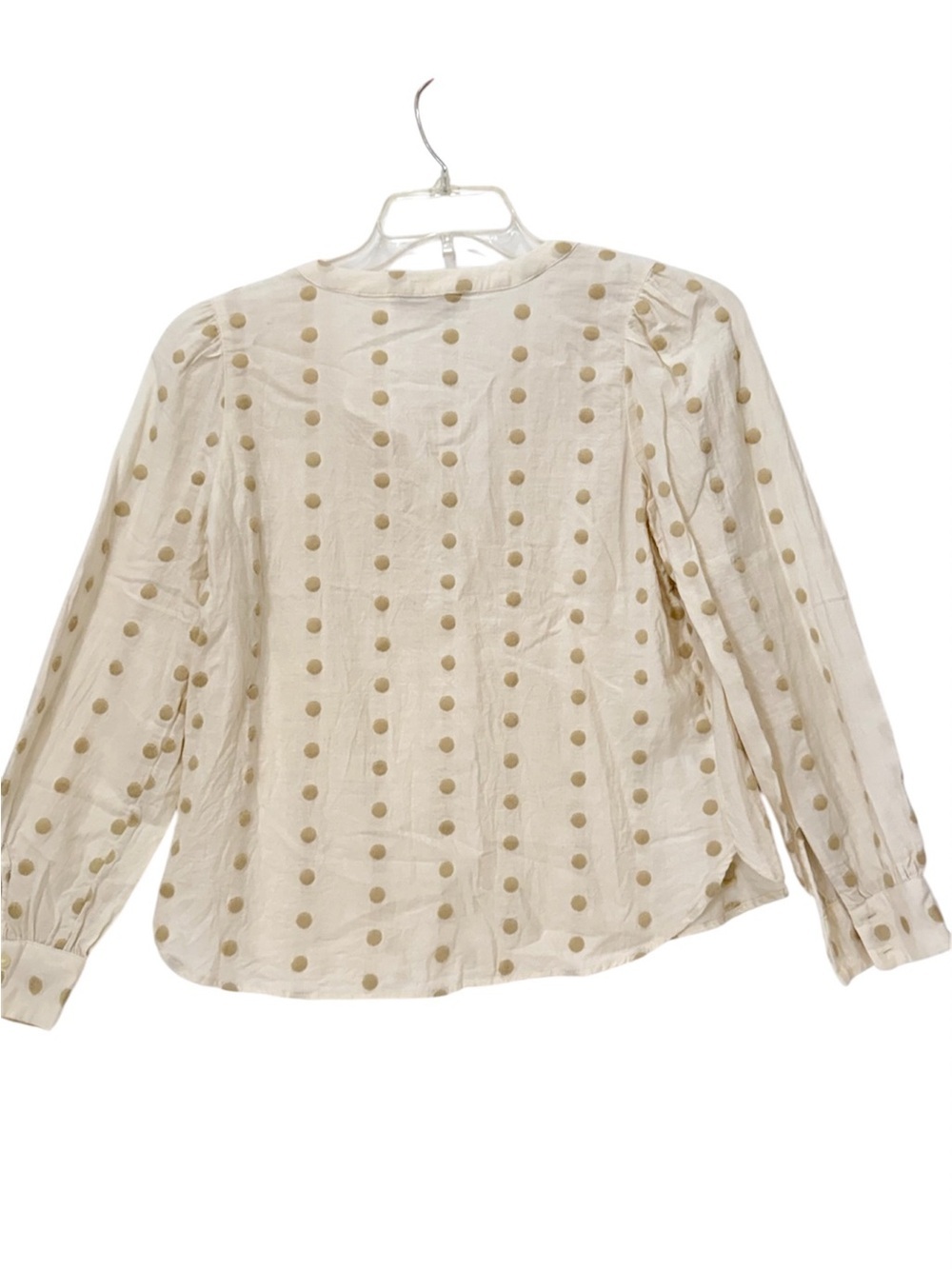 LOFT Cream no collar Blouse V-neck line Light Tan Polka Dots size SP - Picture 7 of 7